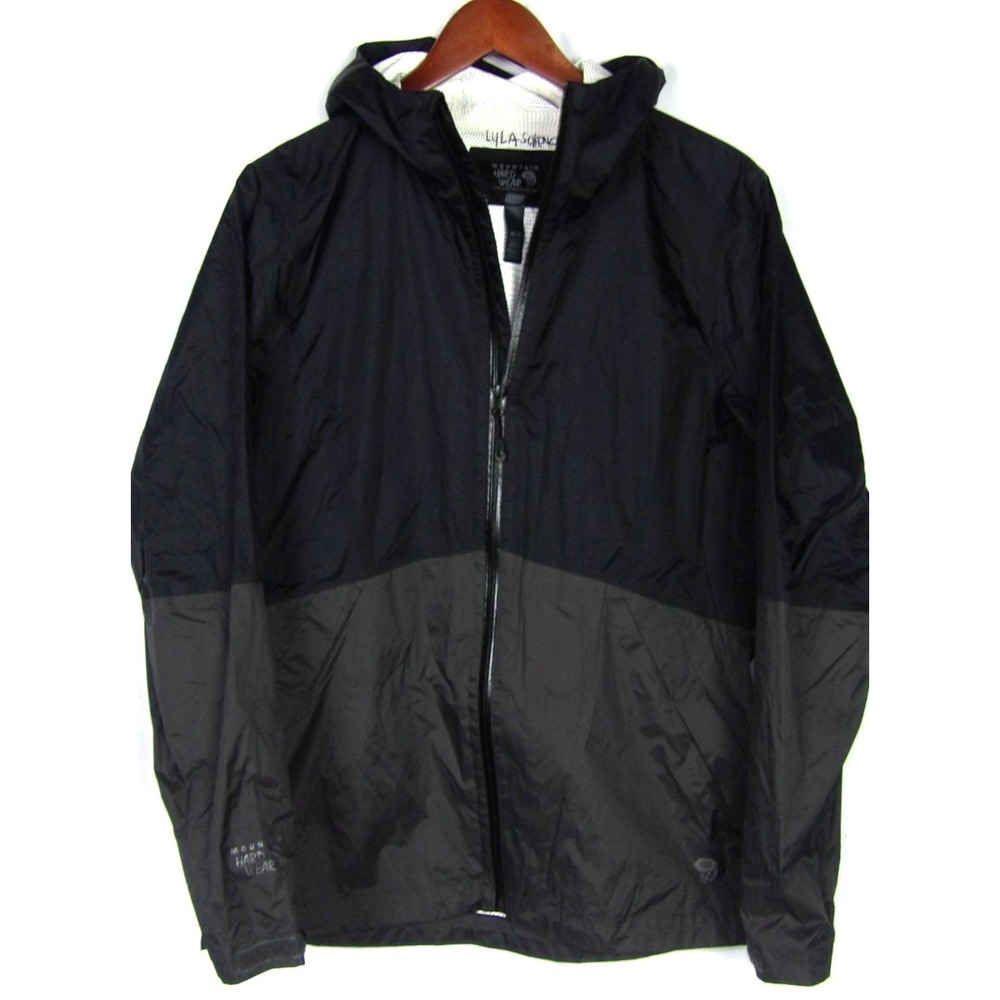 Mountain Hardwear Black Zip-Up 100%‎ Nylon Hooded Rain Jacket Women's Medium